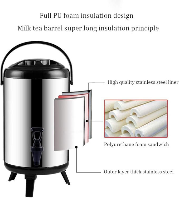 Portable St. Steel Insulated Beverage Dispenser Flask Bucket with Tap & Elevated Base - 16L