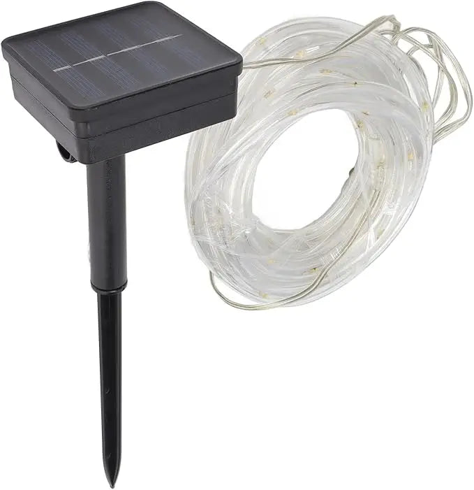 Solar Powered 10M LED Rope Light 200 LEDs Warm White, Waterproof Flexible PVC Tube for Outdoor Decor, Garden Pathway, Balcony Railings & Festive Lighting