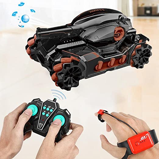 Cool High Speed Water Pellet Shooting RC Water Tank Car with All Terrain Capability - Remote and Gesture Controlled