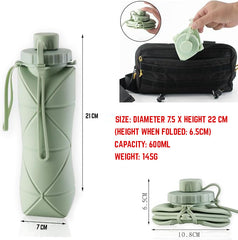 Foldable Silicone Water Bottle for Travel & Outdoor – 600ml | Portable & Compact | Resistant to Heat and Cold