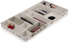 12-Piece Large Modular Makeup Drawer Organiser Set with Customizable Interlocking Compartments, Tiered Brush Holder, Pencil Tray & Non-Slip Feet, 62 × 35.2 × 5 CM