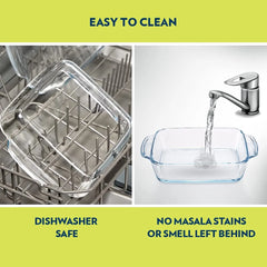 Borosil Square Borosilicate Glass Baking and Serving Dish with Handles, Microwave Oven Safe Heat Resistant Cookware