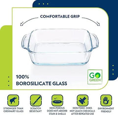 Borosil Square Borosilicate Glass Baking and Serving Dish with Handles, Microwave Oven Safe Heat Resistant Cookware