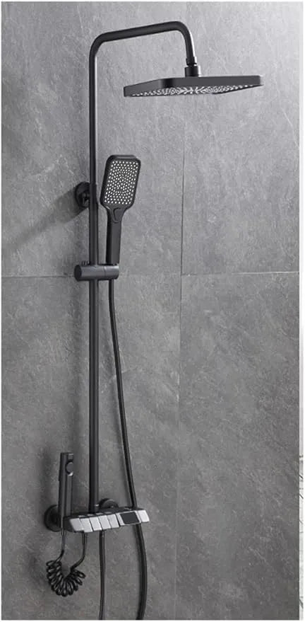 Elegant Thermostatic Shower System with Rainfall Shower Head, Tub Spout, Bidet Spray, Handheld Sprayer & 360° Rotatable Design