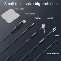 HD Endoscope Inspection Camera with Light, 5 Meter Semi-Rigid Cable, 1920P Borescope, Lightning Connector, Waterproof IP67 with Adjustable LEDs, Compatible with iPhone, Android & PC