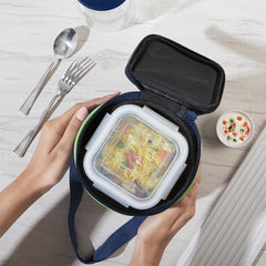 Borosil Klip N Store Lunchbox Set with Bag, 2 Square Borosilicate Glass Containers (320ml Each), Leak-Proof, Microwave & Dishwasher Safe