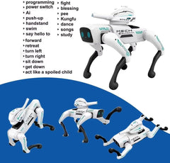 Mech Guardian Intelligent RC Robot Dog Toy with Water Bomb Launcher, LED Eyes, Dancing, and Educational Modes - Rechargeable & Mobile App Controllable