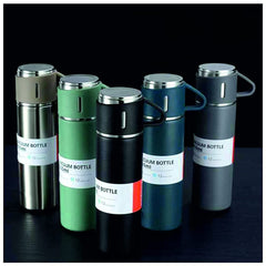 500ml Stainless Steel Double Wall Vacuum Flask with 3 Cup Lids – 12 Hours Hot & Cold Insulated Bottle for Outdoor, Office & Travel Use