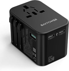 RAVPower RP-PC1034 PD PIONEER 65W 3-Port Travel Charger Black Global Version