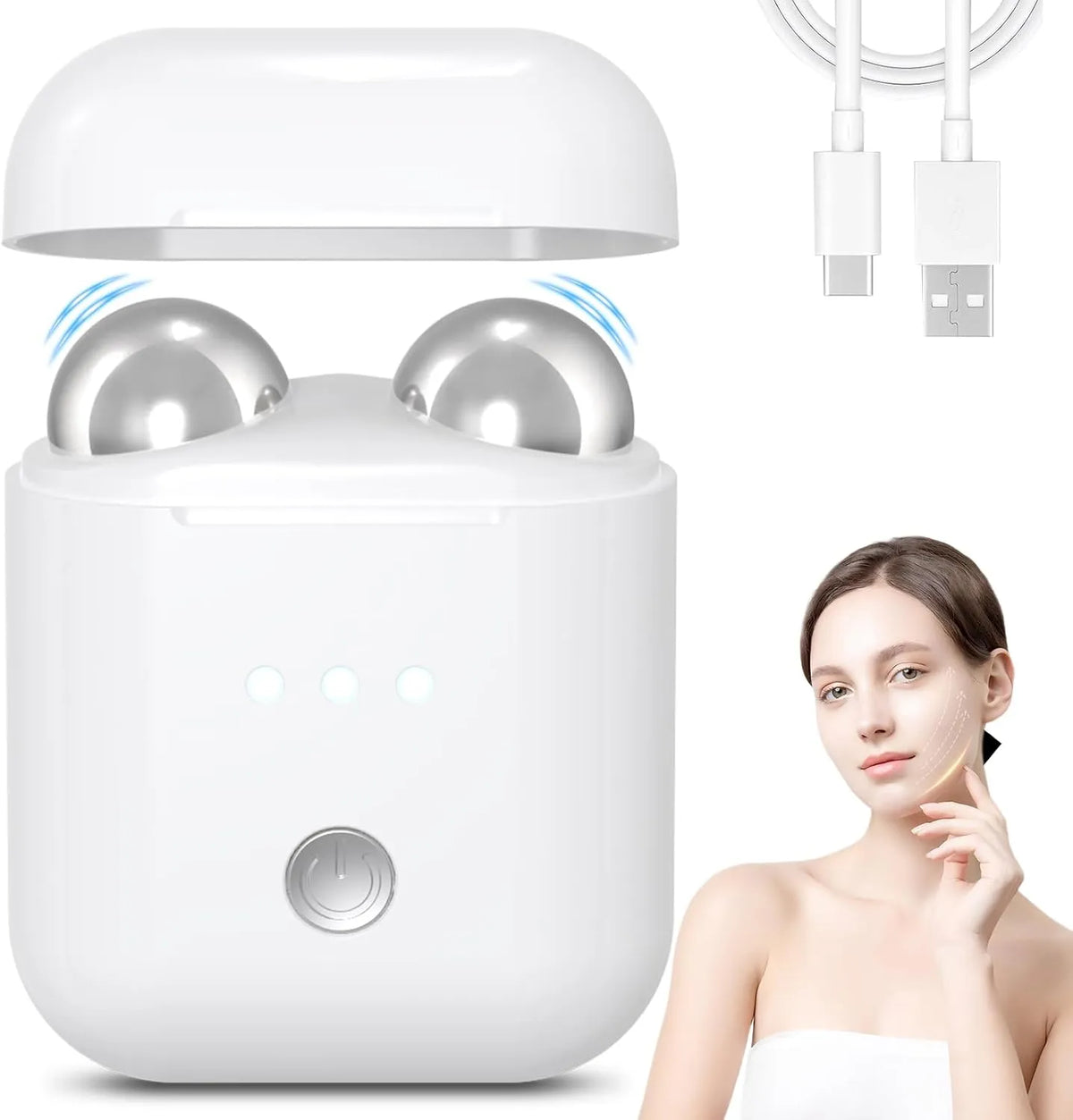 Mini Rechargeable Electric Facial Massager with Dual Metal Roller Heads, 3 Adjustable Intensity Levels, Microcurrent Facial Massage, Skin Firming & Lifting Care, USB Type-C Charging