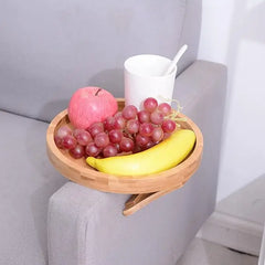 Round Wooden Sofa Armrest Clamp Tray for Food & Snacks
