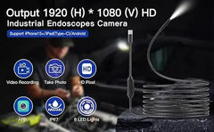 HD Endoscope Inspection Camera with Light, 5 Meter Semi-Rigid Cable, 1920P Borescope, Lightning Connector, Waterproof IP67 with Adjustable LEDs, Compatible with iPhone, Android & PC