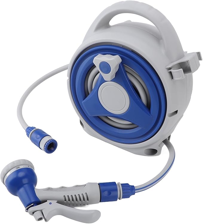 15M Portable Wall-Mountable Garden Hose Reel with 8-Pattern Spray Gun - Green