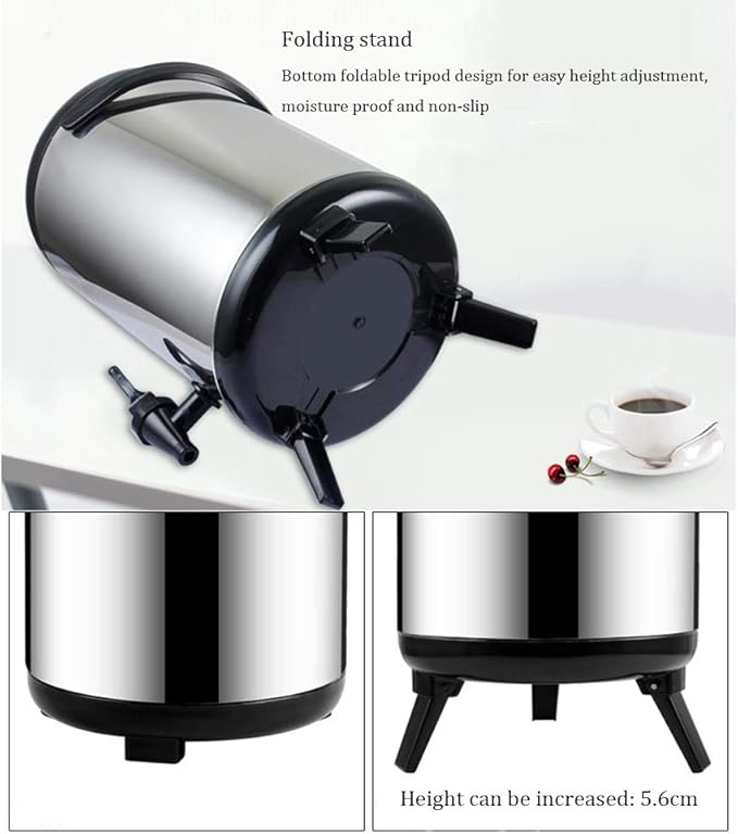 Portable St. Steel Insulated Beverage Dispenser Flask Bucket with Tap & Elevated Base - 16L