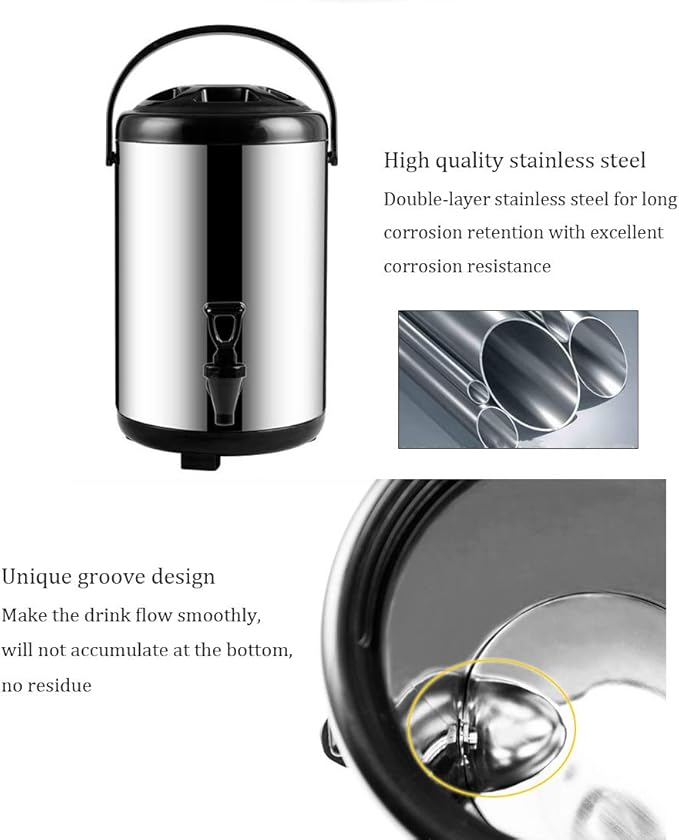 Portable St. Steel Insulated Beverage Dispenser Flask Bucket with Tap & Elevated Base - 16L