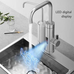 Instant Hot Water Kitchen Faucet with Built-in Water Filter, LCD Temperature Display, 3000W Fast Heating, Stainless Steel Body, Ceramic Cartridge Electric Tap for Kitchen Use