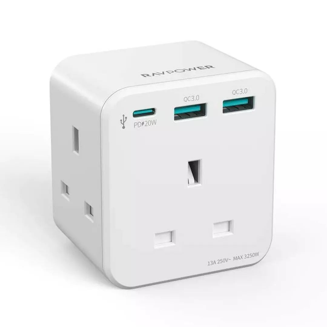 RAVPower PD Pioneer Wall Charger, 3-Port, 20W, RP-PC1037 – White