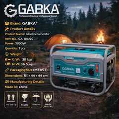 GABKA 3000W 7HP Petrol Generator with AVR 210cc Engine Manual & Electric Start Portable Power Generator for Home Outdoor & Construction