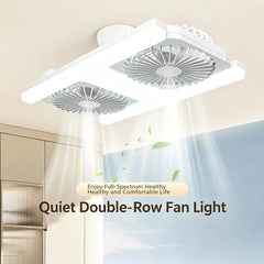 60W Dual Head LED Ceiling Fan Light with RC, 180° Adjustable Airflow, 3 Speeds, 3000–6500K Dimmable Lighting, 2H/4H Timer, Memory Function & E27 Socket