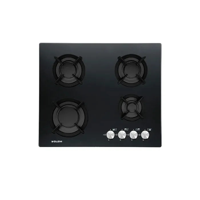 Glemgas Crystal Glass 4 Burners Gas Hob 60cm GLGV64HBK - Stainless Steel