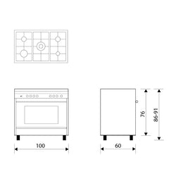 Glemgas Gas Cooker 5 burners 100X60cm GLMQ1634RI01UT - Stainless Steel