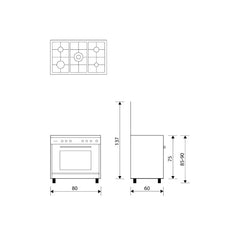 Glemgas Gas Cooker 5 burners 80X60cm GLSE8634GI01AC - Stainless Steel