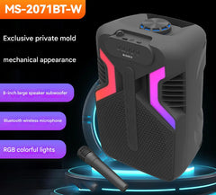 مكبر صوت كاريوكي محمول يعمل بتقنية البلوتوث مع ميكروفون لاسلكي، وأضواء RGB، ودعم USB/FM/TF وبطارية قابلة لإعادة الشحن - مخرج 25 وات