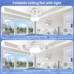 50W 3-Head Foldable Ceiling Fan with LED Light, RC, 3 Fan Speeds, 3 Color Temperatures, Adjustable Brightness, 2H/4H Timer, Night Mode, E27 Screw & Pure Copper Motor