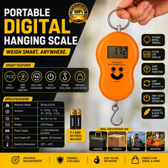50Kg Portable Digital Hanging Luggage Scale with HD Backlit LCD Display, High Precision Sensor, Heavy-Duty Stainless Steel Hook, Tare Function, Weight Lock, Multi-Unit Conversion & Auto Power-Off Electronic Weight Scale