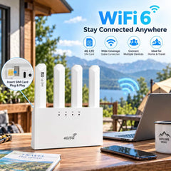 WiFi 6 LTE CPE 4G SIM Card Router – 450Mbps, 4 Antennas, 16 Devices, USB-C & WAN/LAN