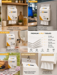 HONEY Hanging Tissue Pack 500 Pull-Out Tissues | Premium 4 Ply Ultra Soft Facial & Multipurpose Tissue Paper | Bottom Dispensing Hanging Design | Highly Absorbent | Total 2000 Ply/PCS