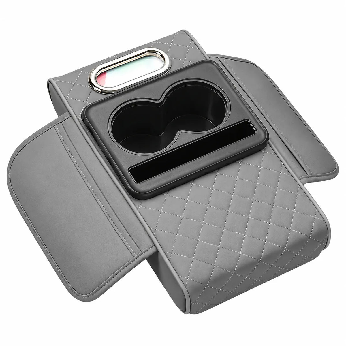Premium PU Leather Car Seat Gap Organizer & Center Armrest Console Storage Box with Dual Cup Holders, Tissue Box Holder, Mobile Phone Slot, Card Pocket & Multi-Storage Compartments Universal Car Interior Organizer