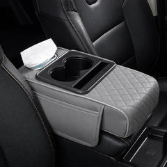 Premium PU Leather Car Seat Gap Organizer & Center Armrest Console Storage Box with Dual Cup Holders, Tissue Box Holder, Mobile Phone Slot, Card Pocket & Multi-Storage Compartments Universal Car Interior Organizer