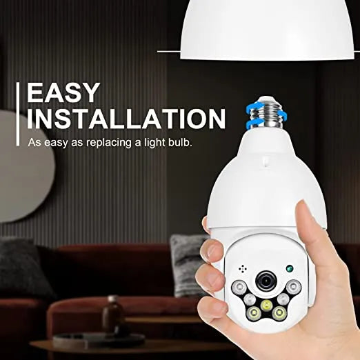 Smart 4G Ultra HD Wireless IP Security Bulb Camera for Indoor & Outdoor - 360° 2.4Ghz with PTZ, Color Night Vision, Two-Way Audio, Motion Detection Alarm