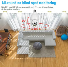 Smart 4G Ultra HD Wireless IP Security Bulb Camera for Indoor & Outdoor - 360° 2.4Ghz with PTZ, Color Night Vision, Two-Way Audio, Motion Detection Alarm