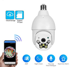 Smart 4G Ultra HD Wireless IP Security Bulb Camera for Indoor & Outdoor - 360° 2.4Ghz with PTZ, Color Night Vision, Two-Way Audio, Motion Detection Alarm