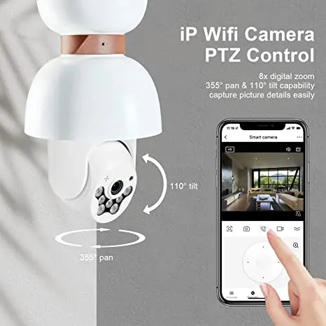 Smart 4G Ultra HD Wireless IP Security Bulb Camera for Indoor & Outdoor - 360° 2.4Ghz with PTZ, Color Night Vision, Two-Way Audio, Motion Detection Alarm