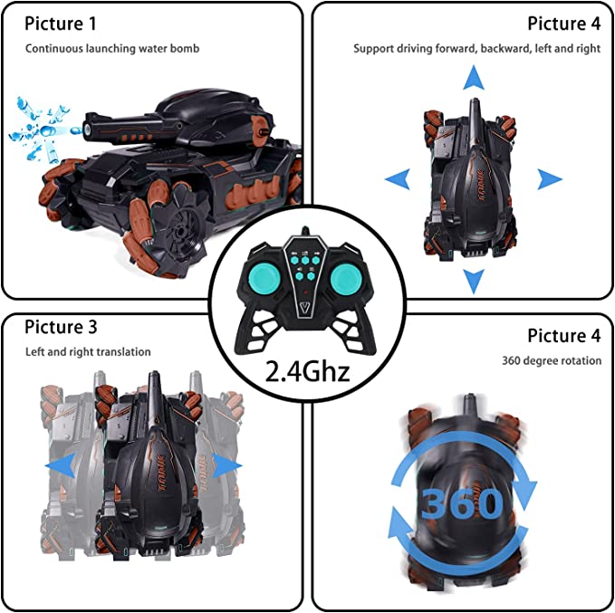 Cool High Speed Water Pellet Shooting RC Water Tank Car with All Terrain Capability - Remote and Gesture Controlled