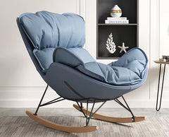 Modern Luxury Upholstered Rocking Chair with Curved Backrest Cushion, Solid Wood & Metal Frame, 30° Gentle Rocking Motion, 115kg Capacity - Open Box/ New Product