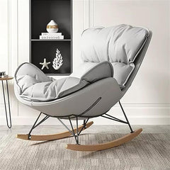 Modern Luxury Upholstered Rocking Chair with Curved Backrest Cushion, Solid Wood & Metal Frame, 30° Gentle Rocking Motion, 115kg Capacity - Open Box/ New Product
