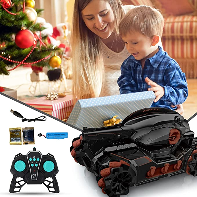 Cool High Speed Water Pellet Shooting RC Water Tank Car with All Terrain Capability - Remote and Gesture Controlled