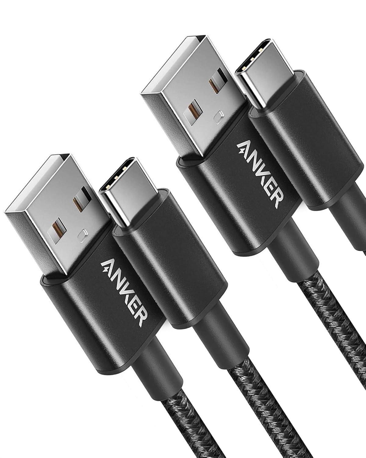 كابل أنكر USB-A إلى USB-C (1 متر، مضفر، عبوة من قطعتين) أسود