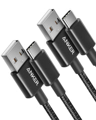 كابل أنكر USB-A إلى USB-C (1 متر، مضفر، عبوة من قطعتين) أسود