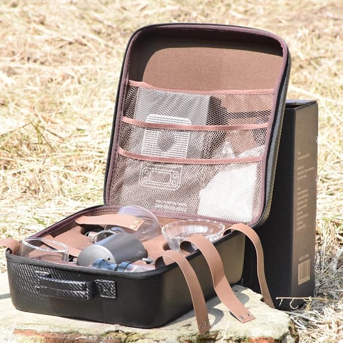 8-Piece Outdoor Hand Brewing Coffee Making Set with Elegant Leather Bag, Scale, and Coffee Utensils for Outdoor, Travel & Home