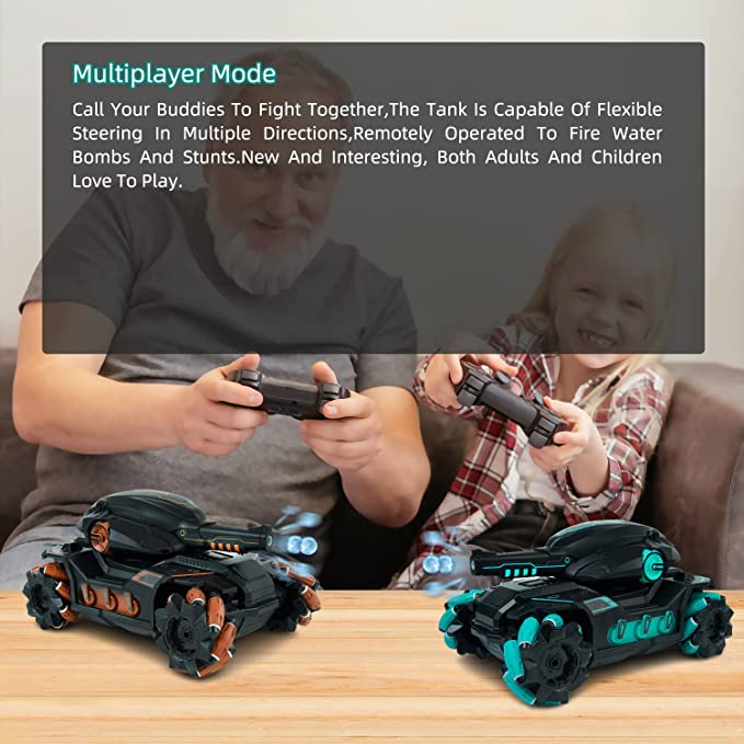 Cool High Speed Water Pellet Shooting RC Water Tank Car with All Terrain Capability - Remote and Gesture Controlled