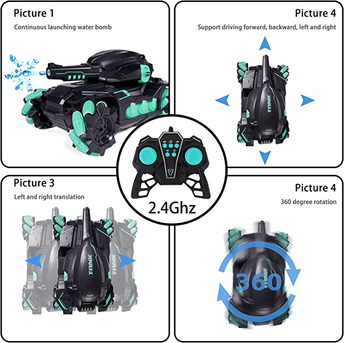 Cool High Speed Water Pellet Shooting RC Water Tank Car with All Terrain Capability - Remote and Gesture Controlled