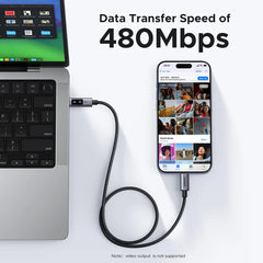 كابل شحن سريع USB-C إلى USB-C من UGREEN Uno، أقصى 5 أمبير، 2 متر، 100 واط - أسود