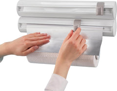3-in-1 Wall Mounted Kitchen Roll Holder & Foil Cling Film Dispenser with Built-In Sliding Cutters, Removable Holders & Paper Towel Roll Holder