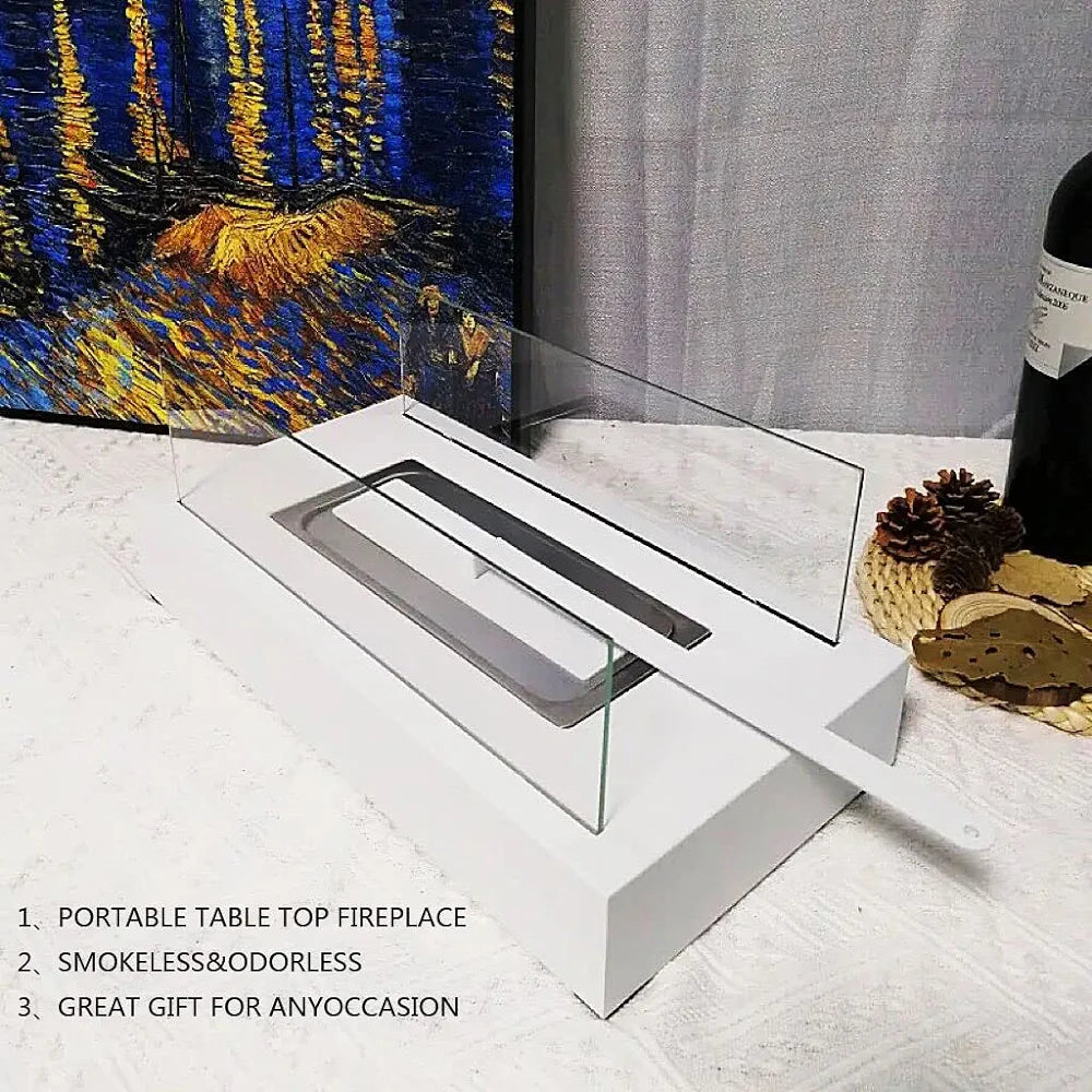 Modern Elegant Flame Tabletop Glass Fire Pit Heater for Indoor & Outdoor