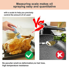 2-in-1 Oil Dispenser Bottle with Silicone Dropper & Brush with Scale and Lid for Accurate Cooking, Baking, Grilling & Basting